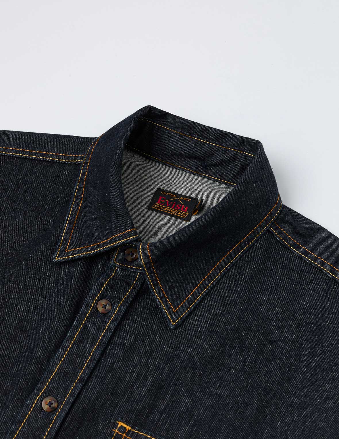 Multi-pocket and Barcode Seagull Embroidery Regular Fit Denim Shirt - Image 9