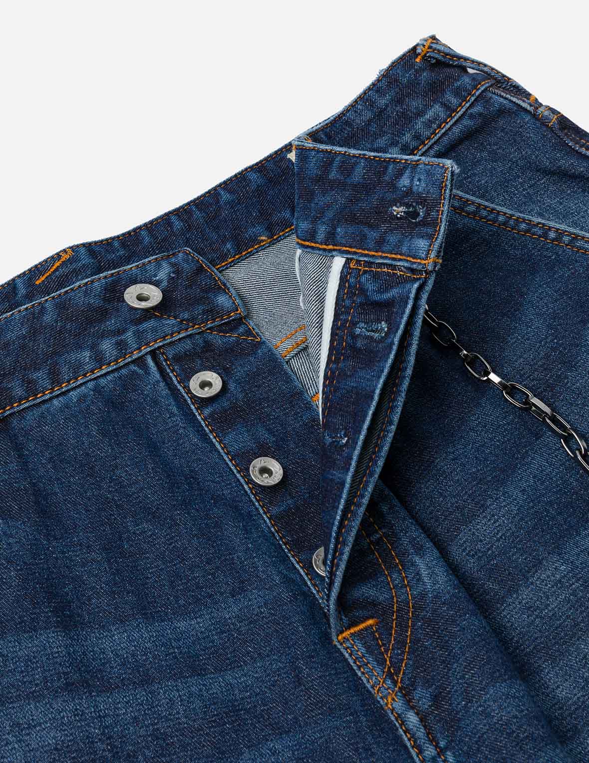 Multi-pocket and Seagull Crane Print Loose Fit Washed Denim Joggers - Image 10