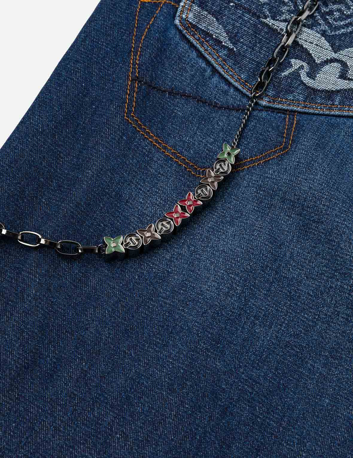 Multi-pocket and Seagull Crane Print Loose Fit Washed Denim Joggers - Image 7