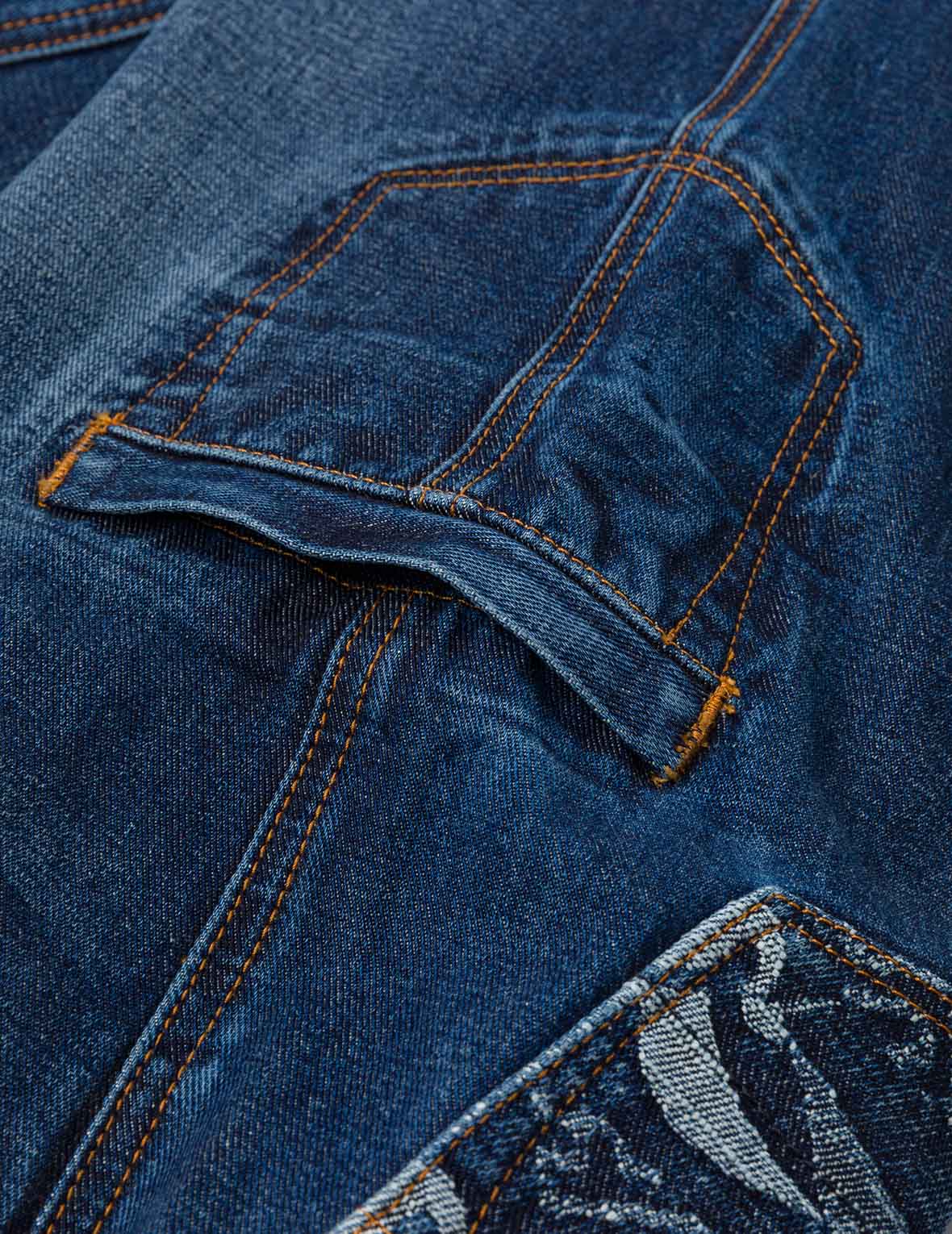 Multi-pocket and Seagull Crane Print Loose Fit Washed Denim Joggers - Image 8