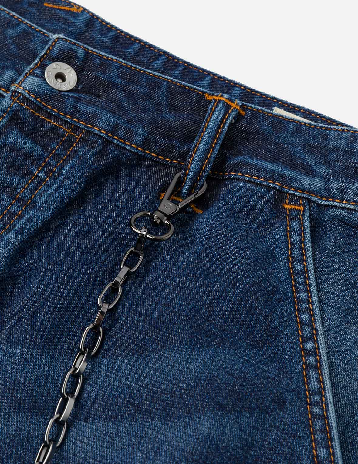 Multi-pocket and Seagull Crane Print Loose Fit Washed Denim Joggers - Image 9