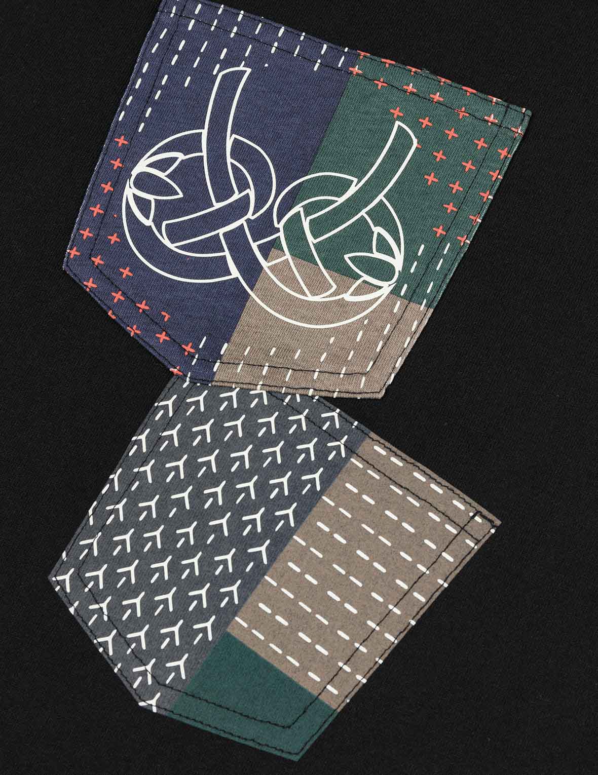 Multi-pocket Color Blocking Sashiko Loose Fit T-shirt - Image 15