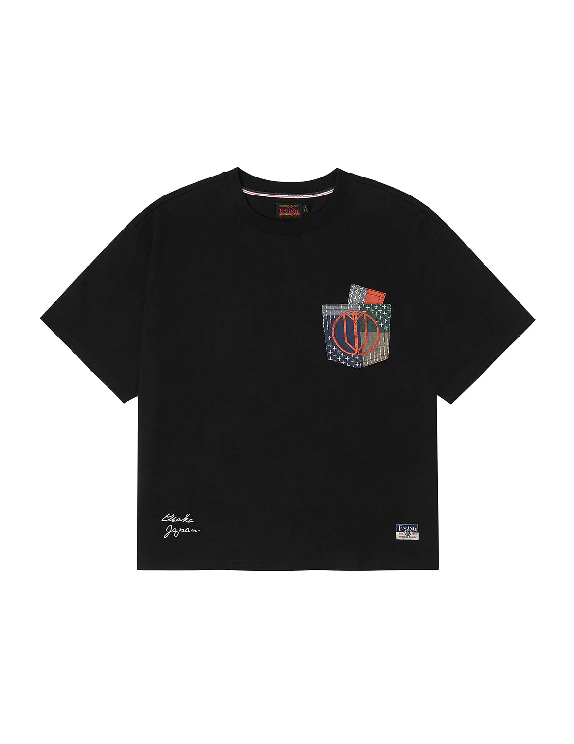 Multi-pocket Color Blocking Sashiko Loose Fit T-shirt - Image 3