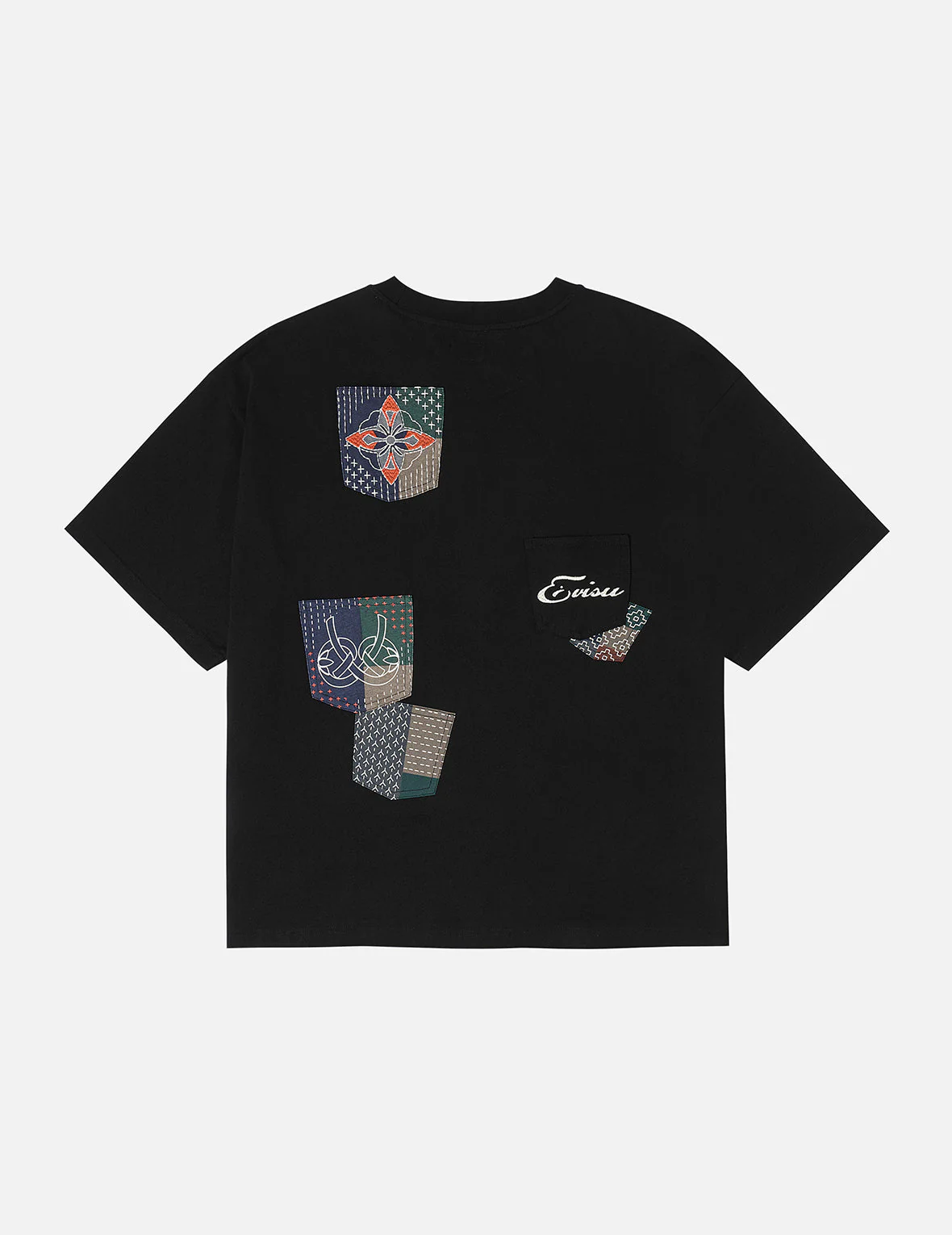 Multi-pocket Color Blocking Sashiko Loose Fit T-shirt - Image 5