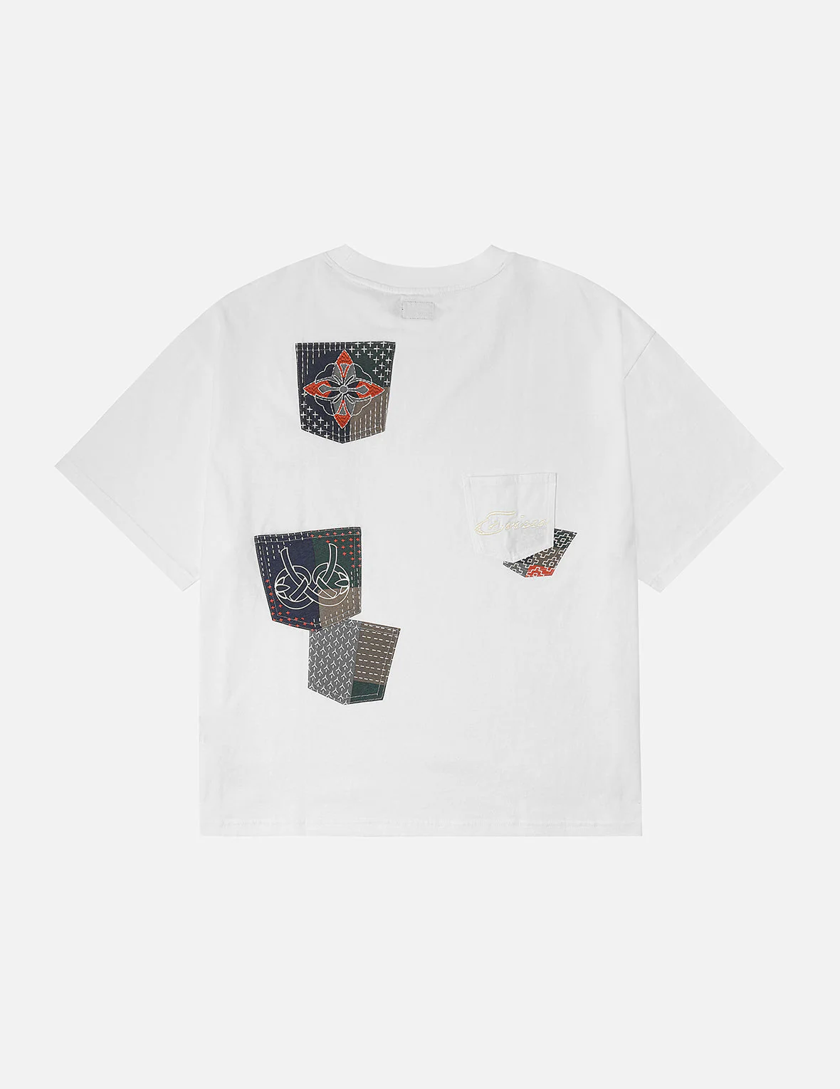 Multi-pocket Color Blocking Sashiko Loose Fit T-shirt - Image 6