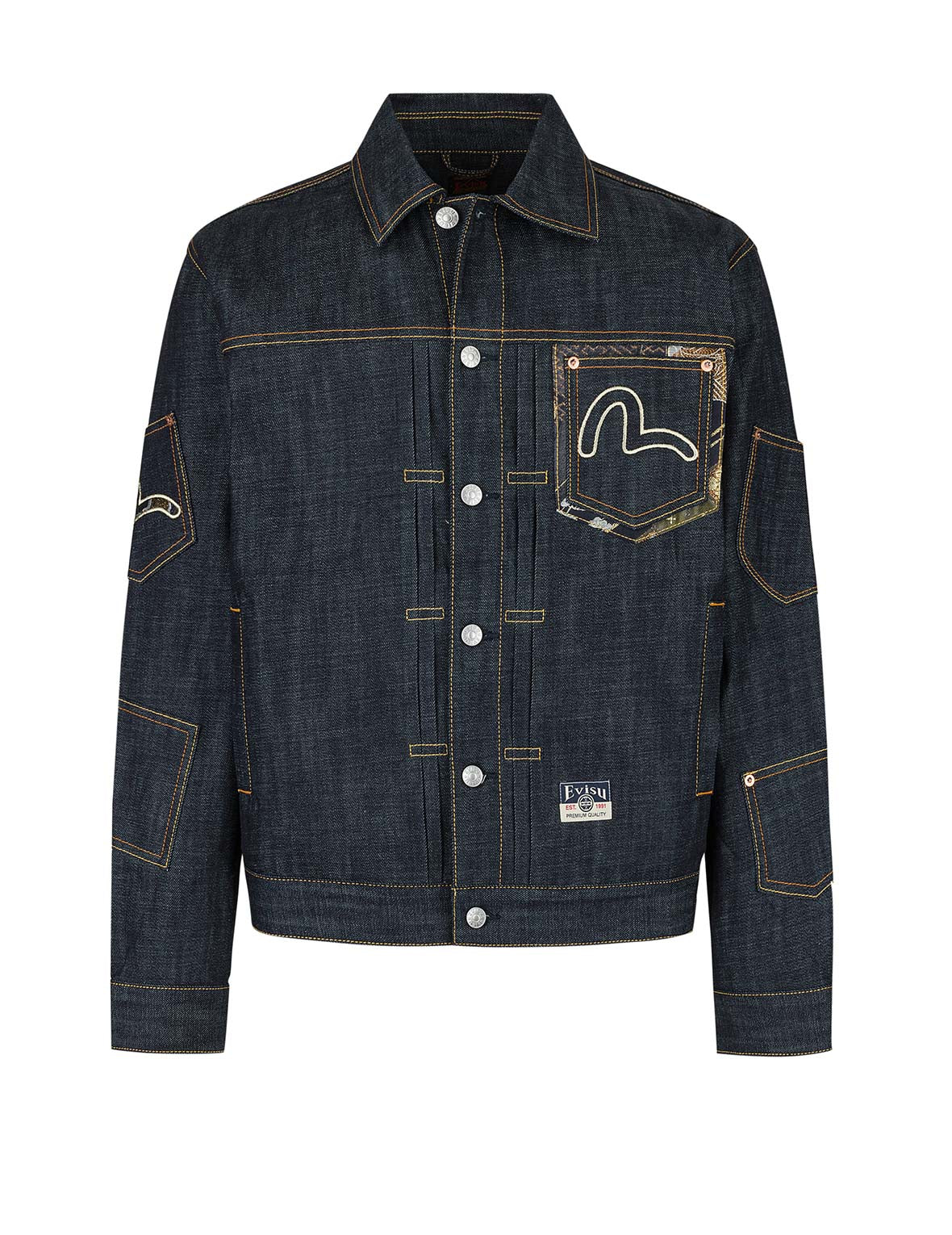 Multi-Pocket with Brocade Patch Regular Fit Denim Jacket - Image 9