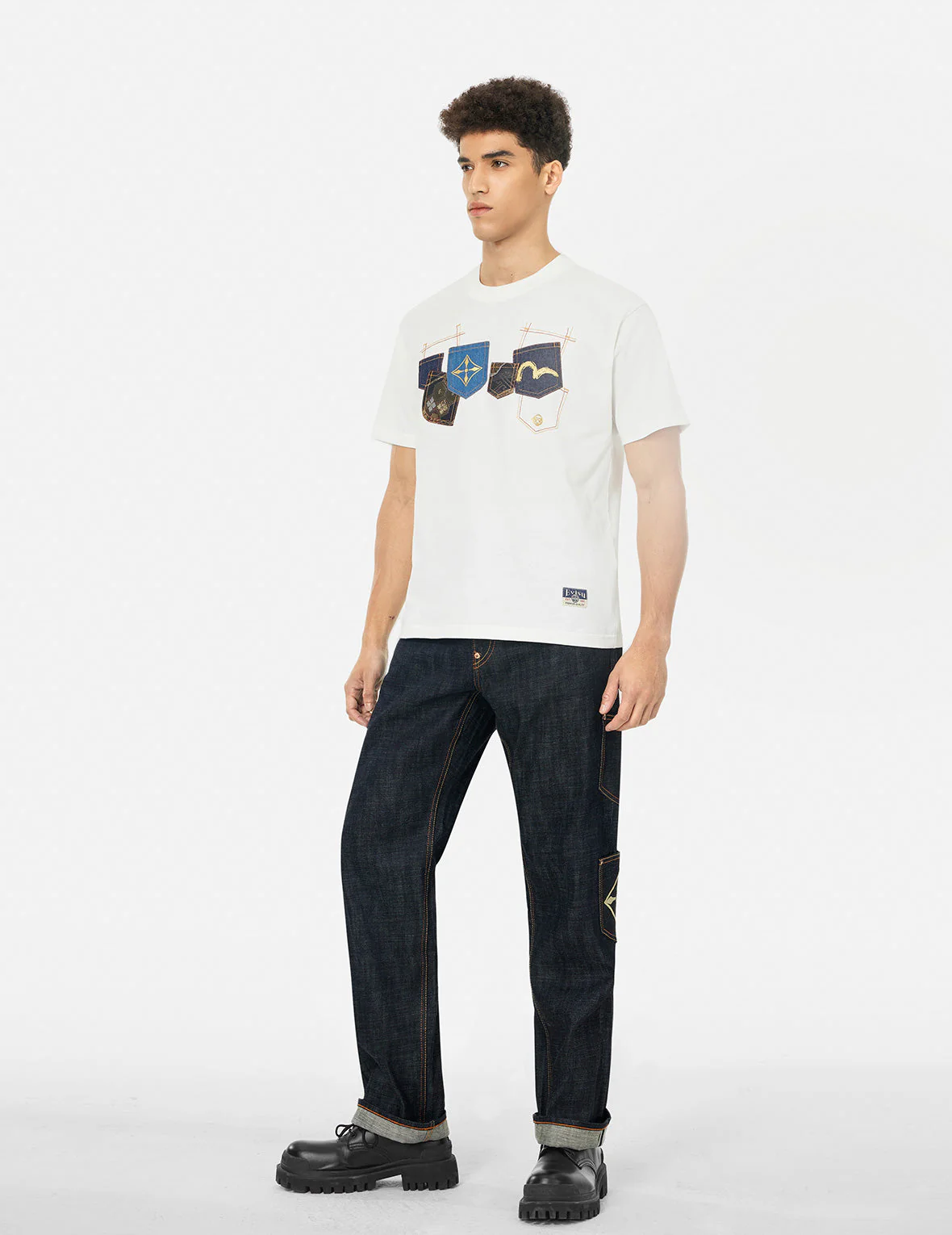 Multi-Pocket with Brocade Patch Regular Fit Jeans #2000 - Image 3