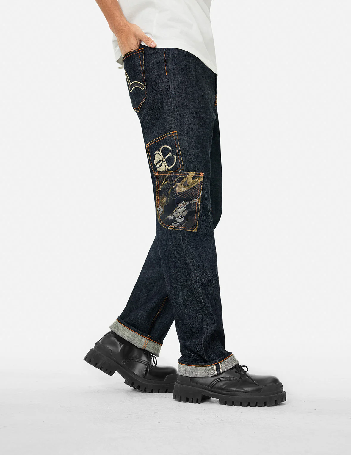 Multi-Pocket with Brocade Patch Regular Fit Jeans #2000 - Image 5