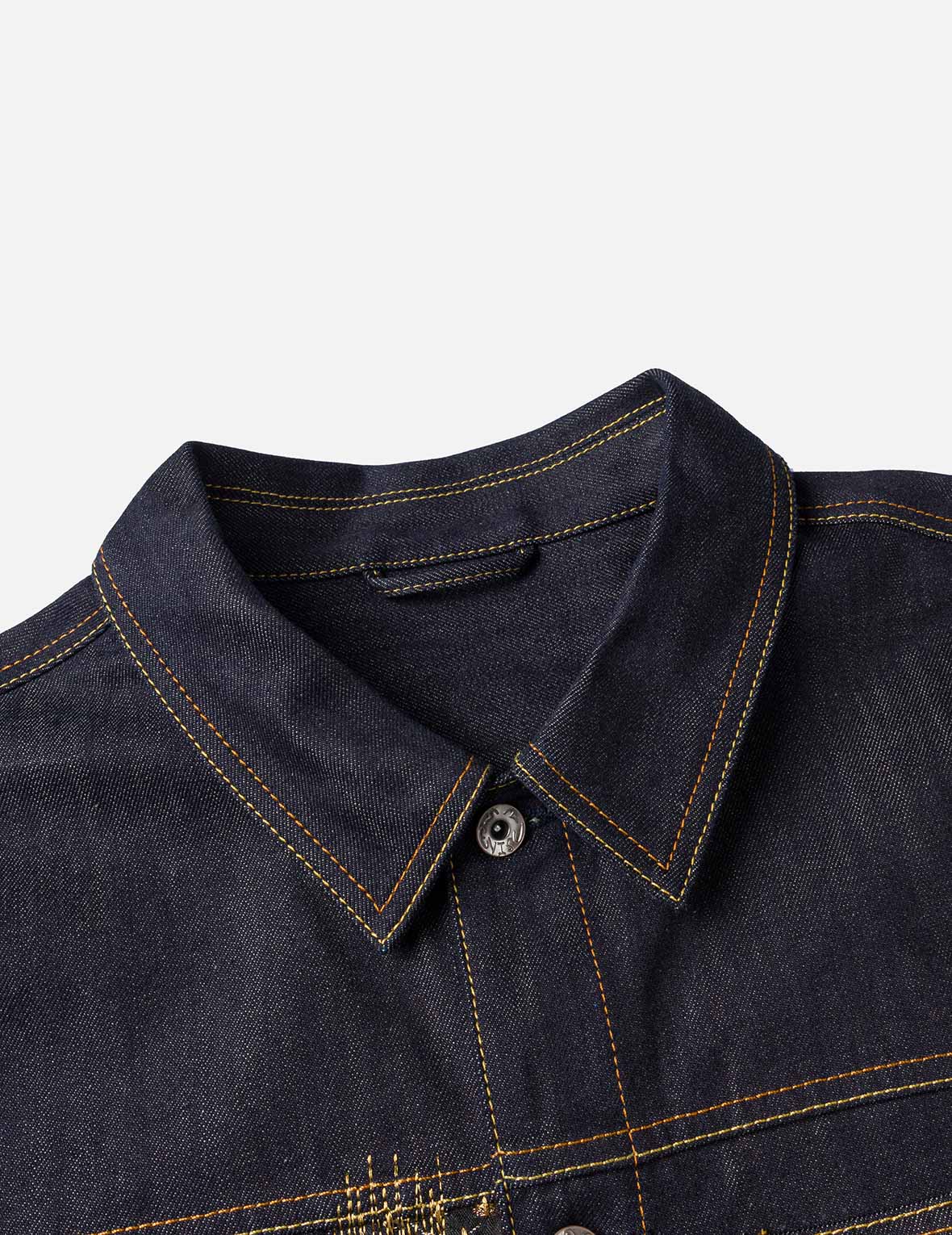 Multi-Pocket with Brocade Patch Relax Fit Denim Jacket - Image 11