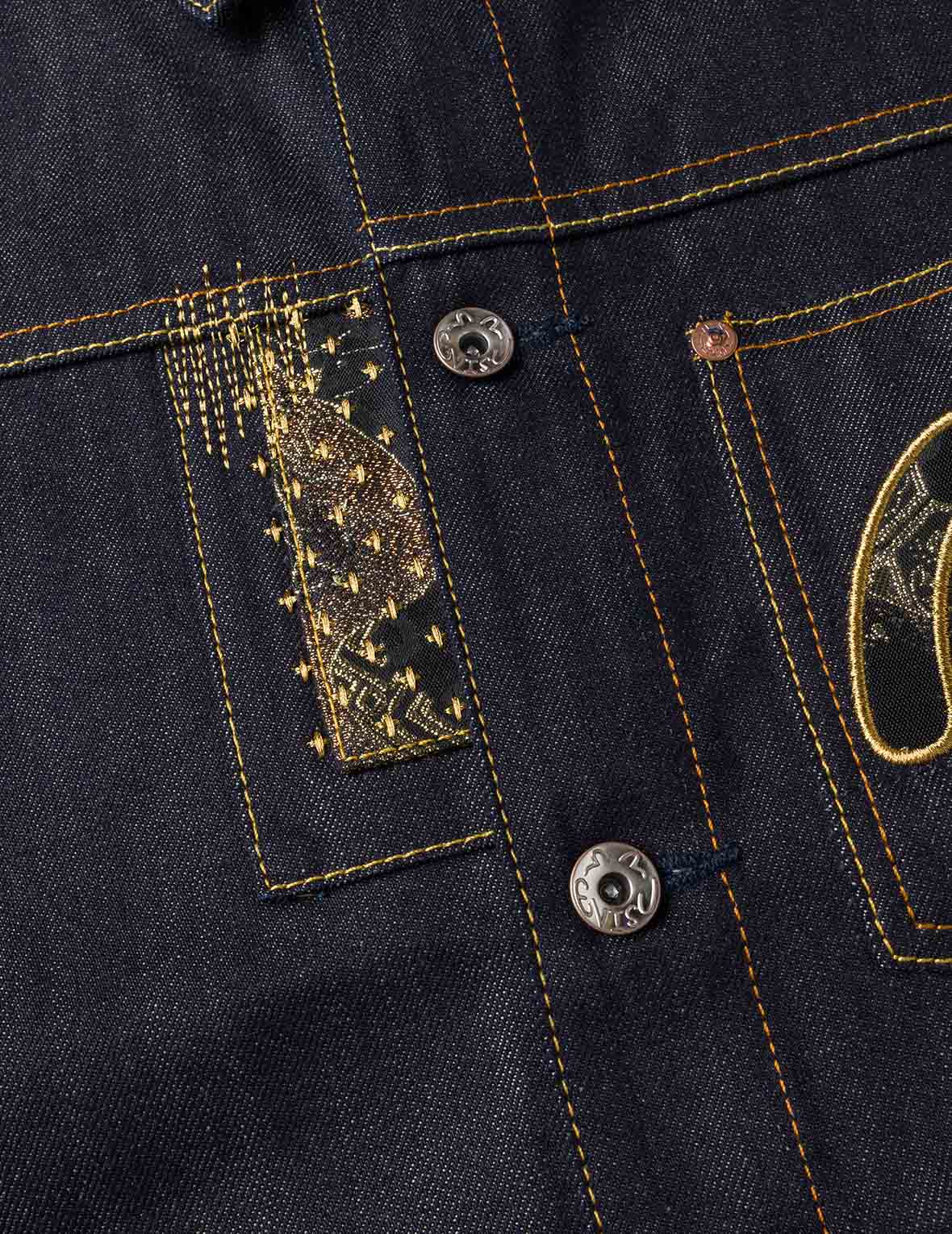 Multi-Pocket with Brocade Patch Relax Fit Denim Jacket - Image 12