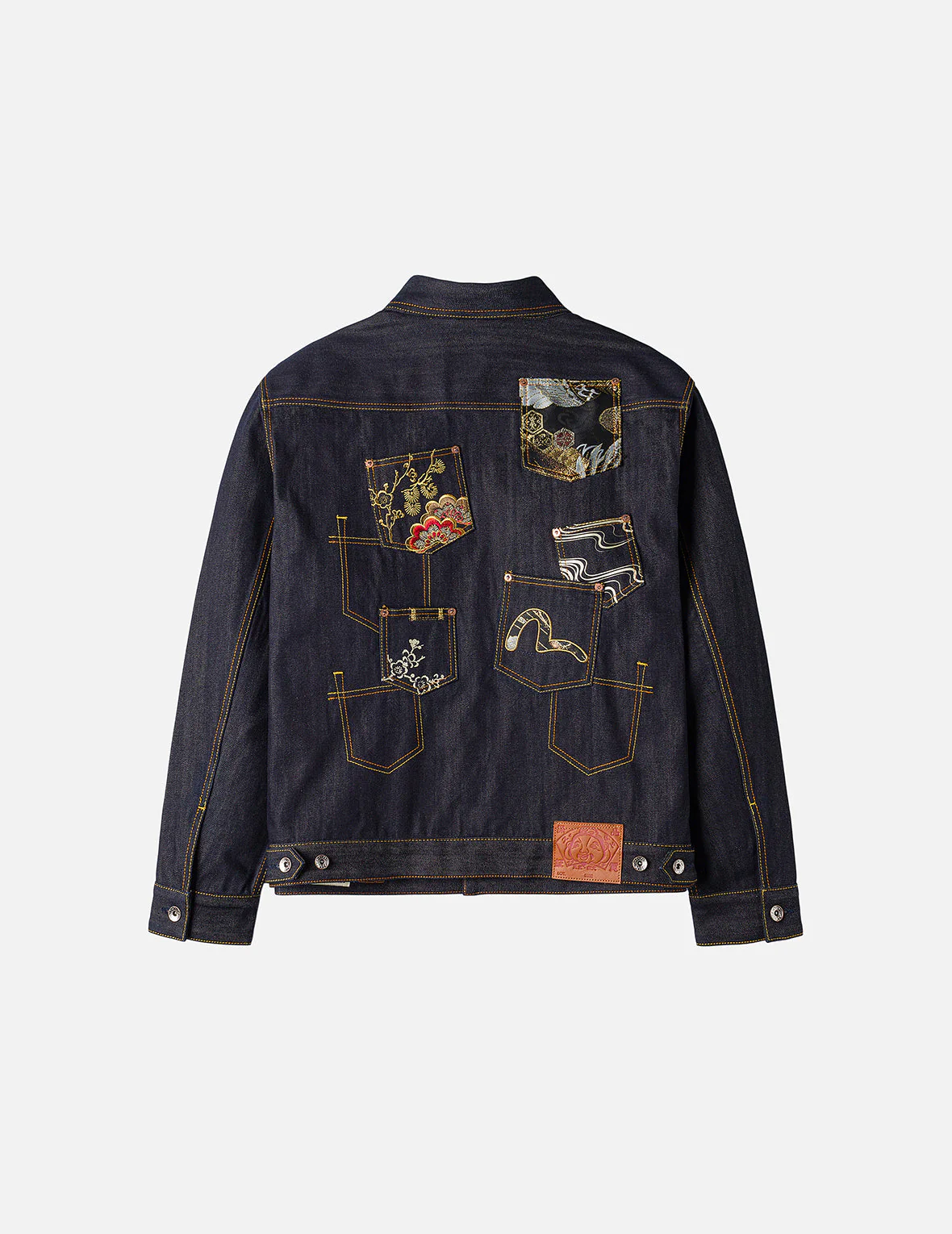 Multi-Pocket with Brocade Patch Relax Fit Denim Jacket - Image 3