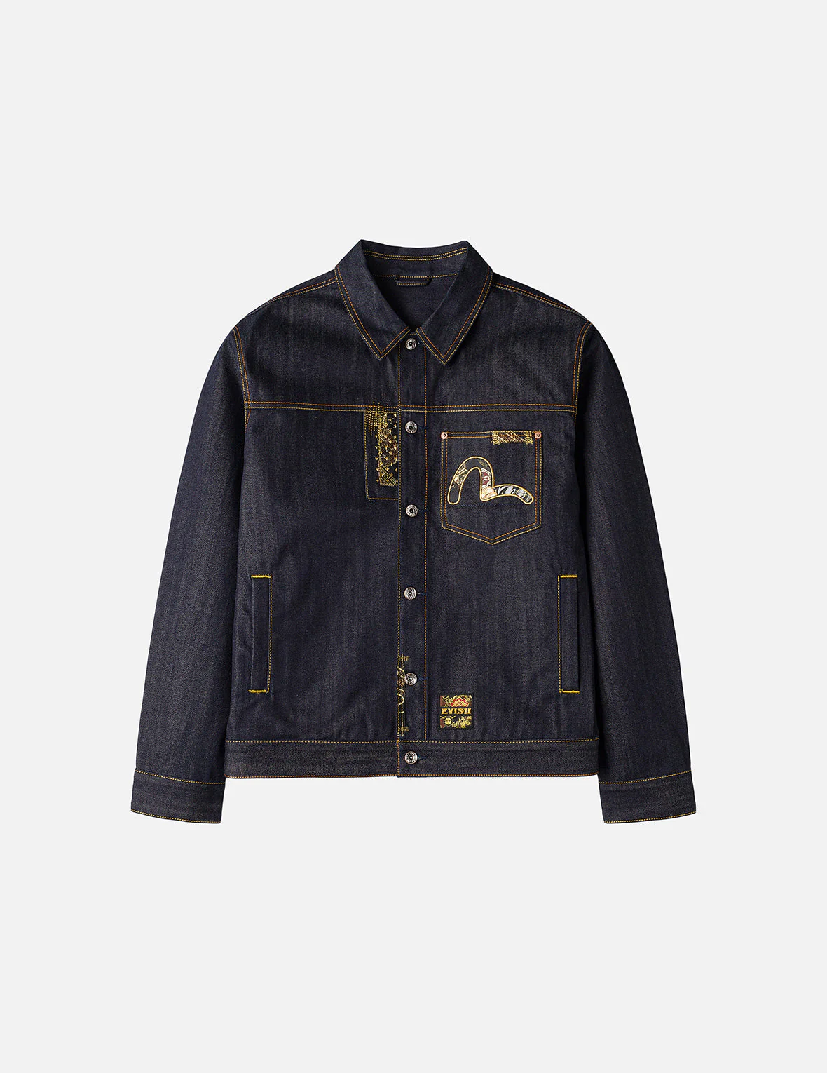 Multi-Pocket with Brocade Patch Relax Fit Denim Jacket - Image 4