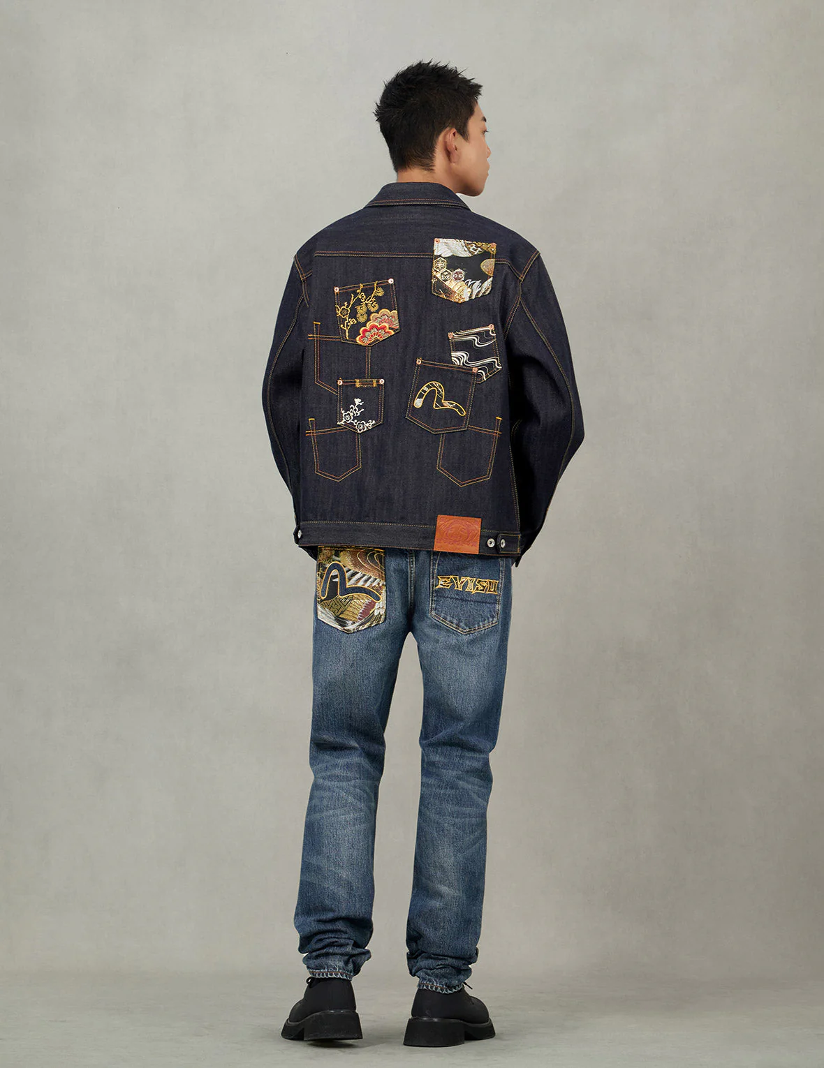 Multi-Pocket with Brocade Patch Relax Fit Denim Jacket - Image 6
