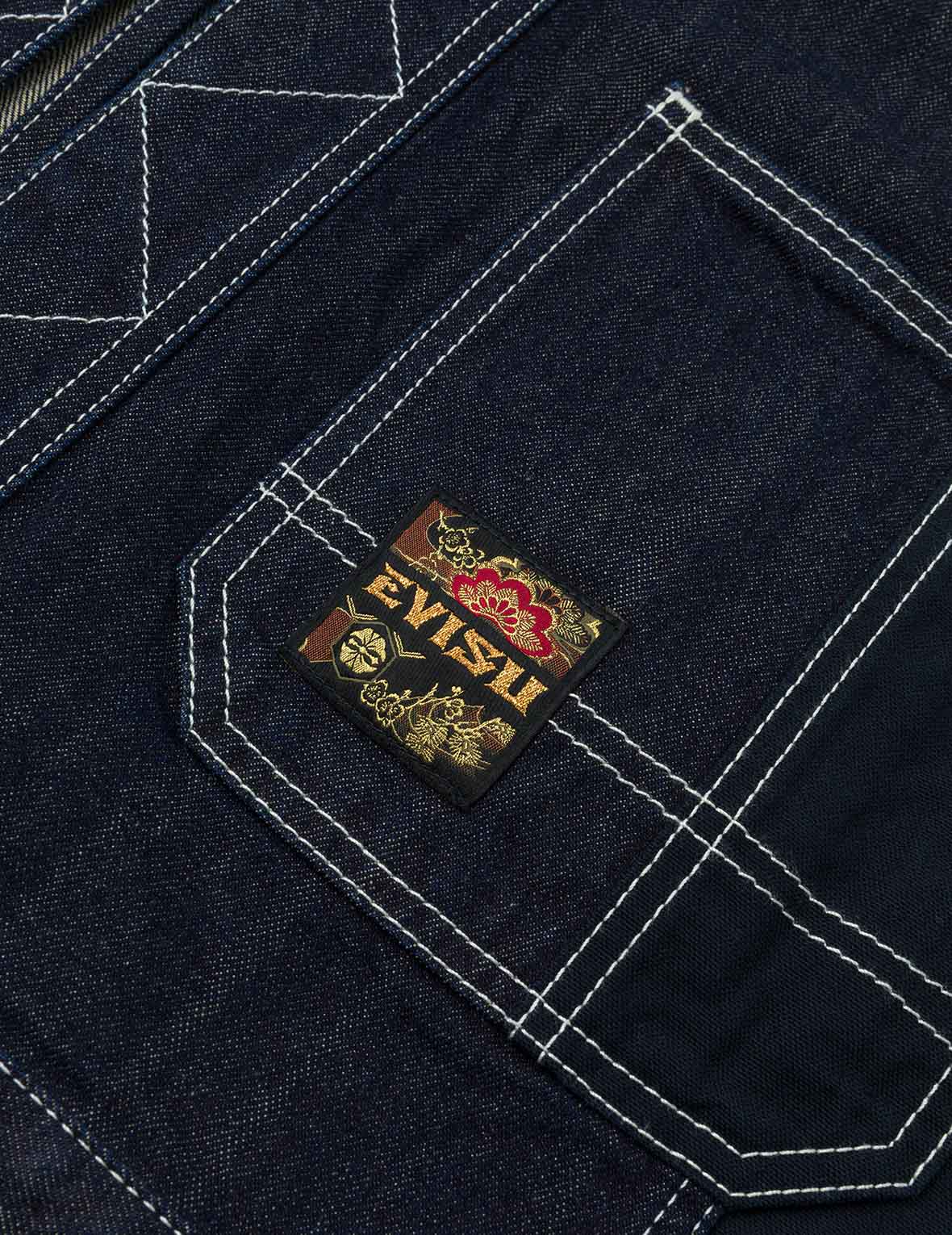 Multi-Pocket with Brocade Patch Relax Fit Denim Kimono - Image 12