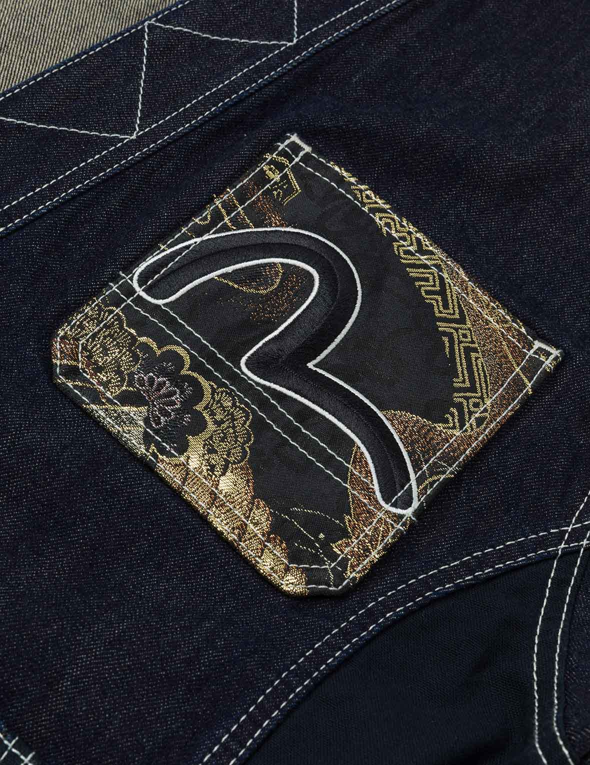 Multi-Pocket with Brocade Patch Relax Fit Denim Kimono - Image 8