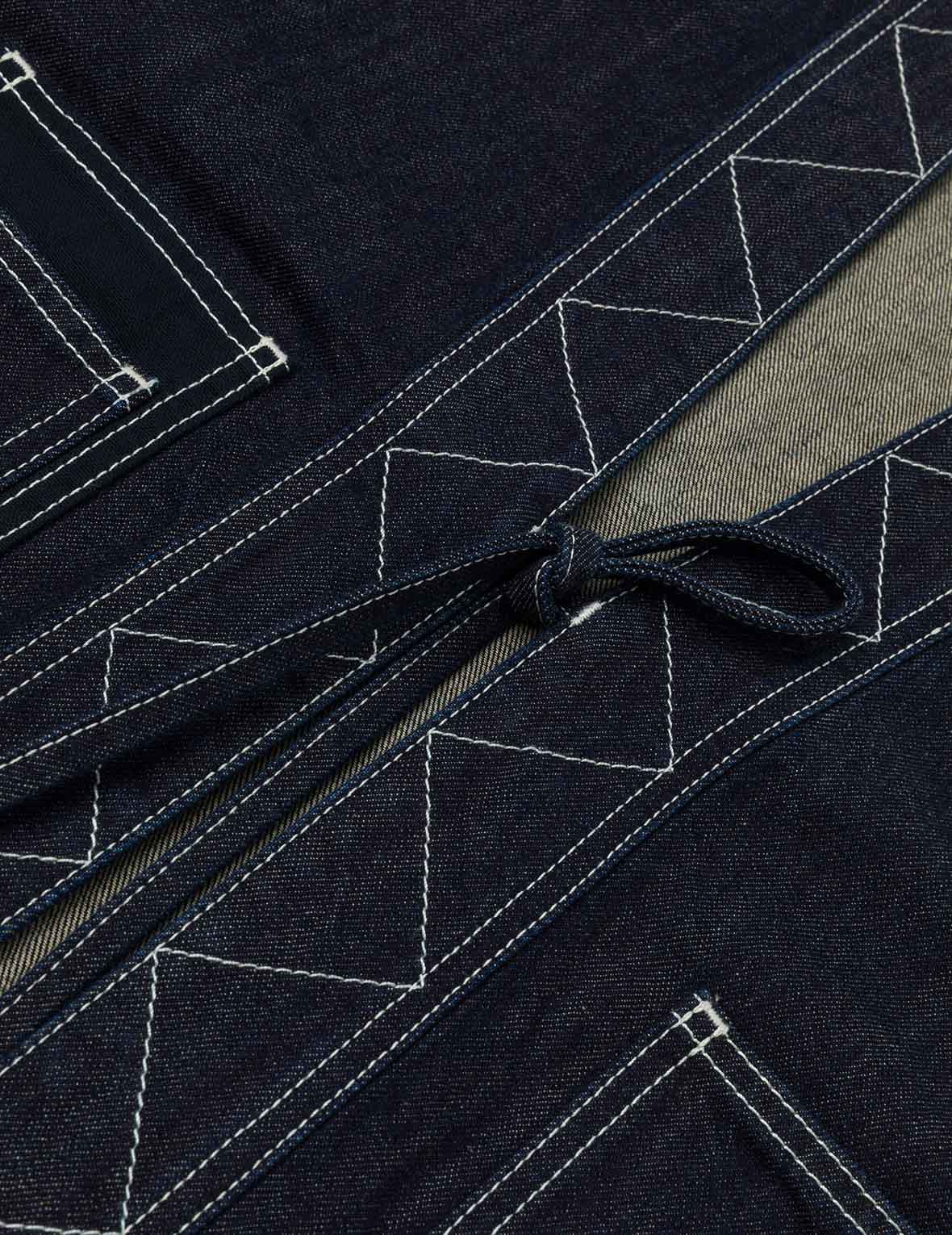 Multi-Pocket with Brocade Patch Relax Fit Denim Kimono - Image 9