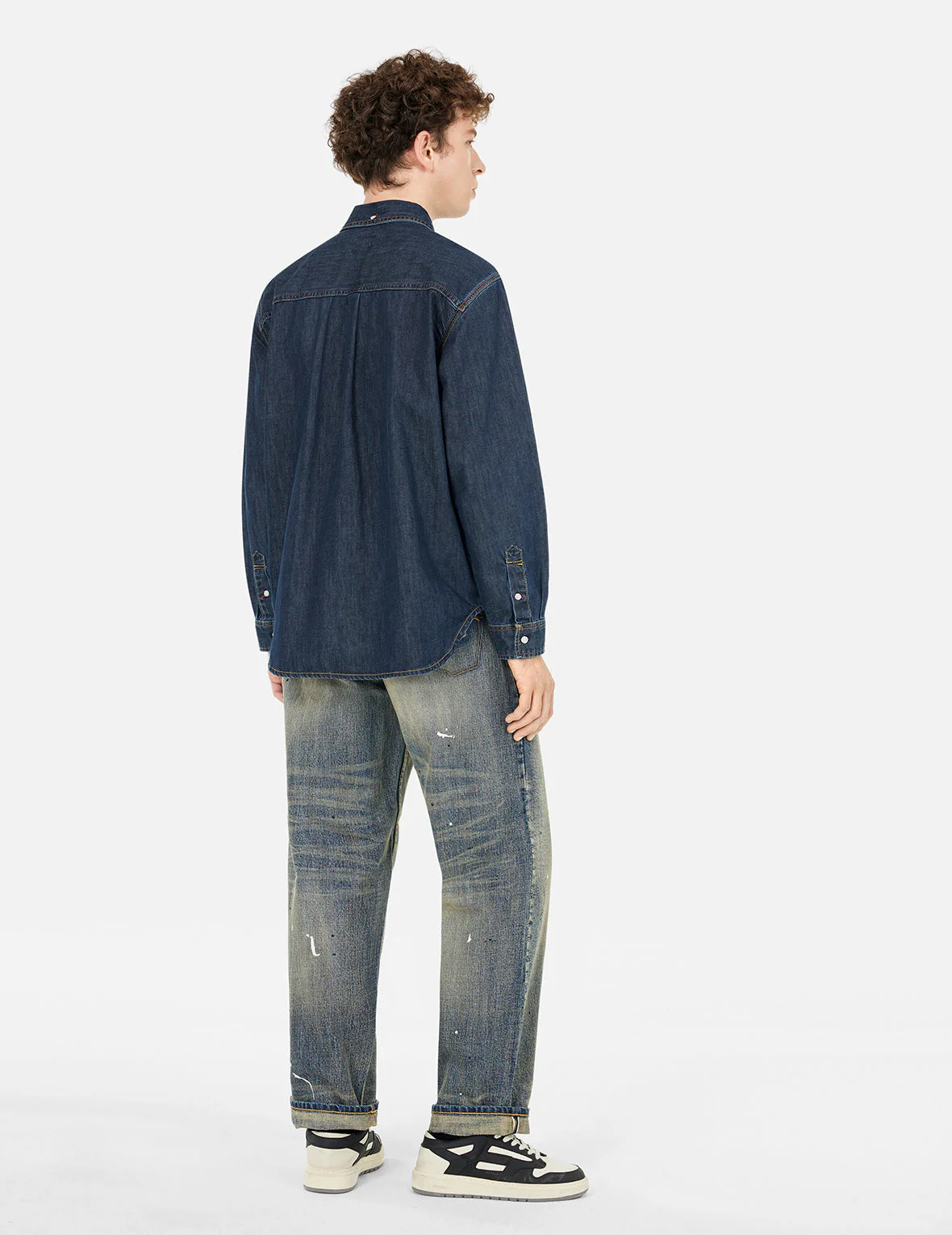 Multi-Pocket with Brocade Patch Relax Fit Denim Shirt - Image 4