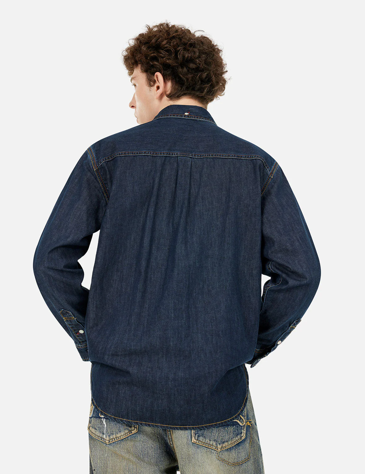 Multi-Pocket with Brocade Patch Relax Fit Denim Shirt - Image 5