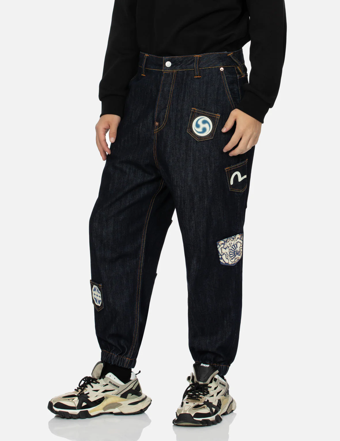 Multi Pocket with Seagull Embroidery Relax Fit Denim Joggers - Image 8