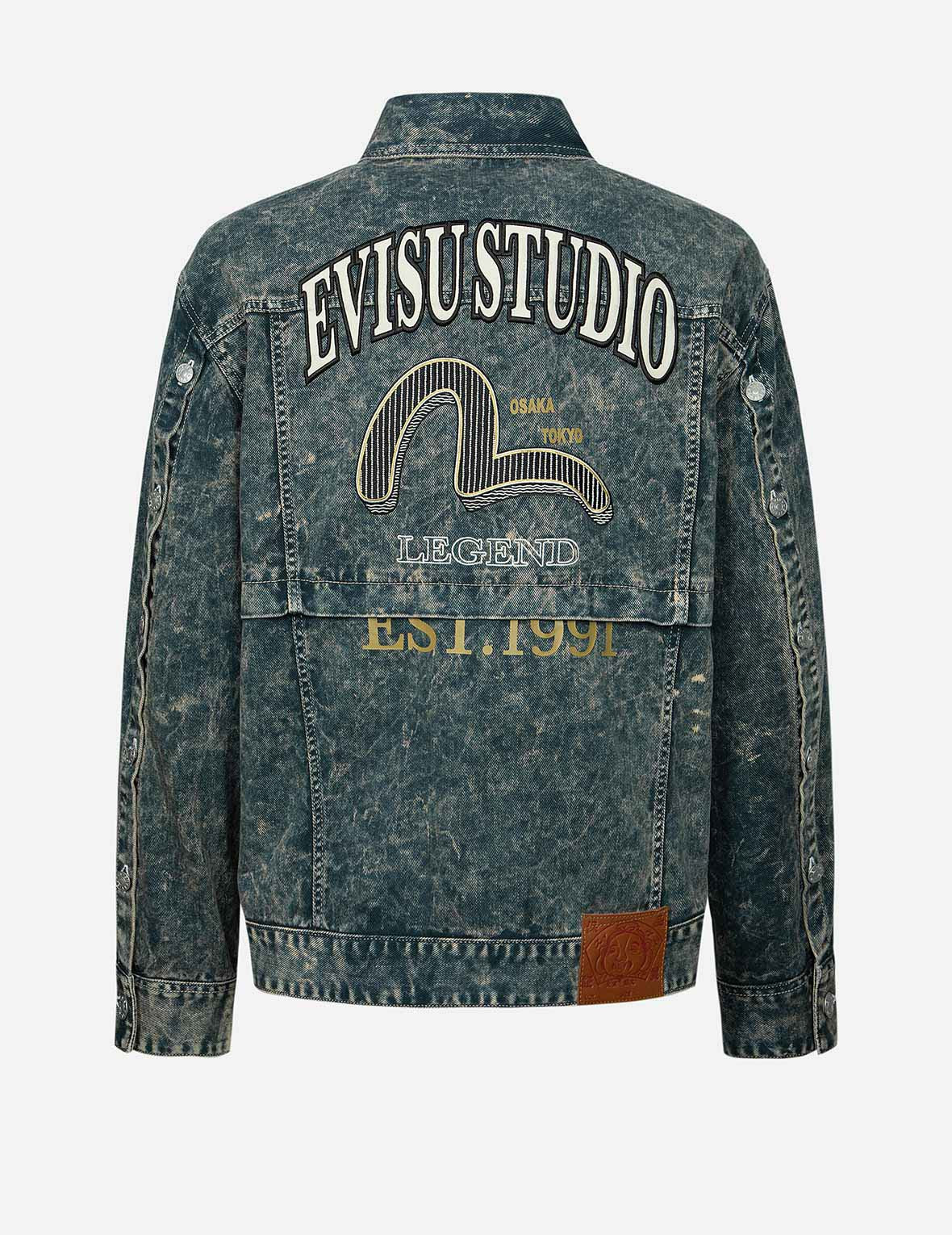 Multi-Print and Embroidery Acid-Wash Fashion Fit Denim Jacket - Image 2