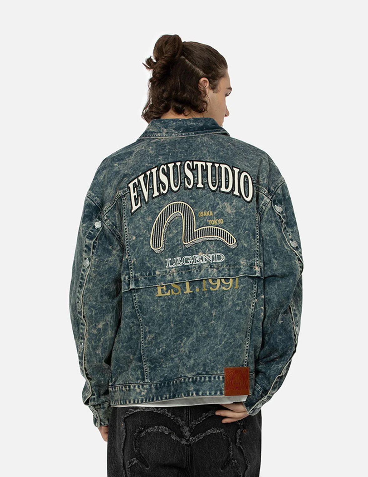 Multi-Print and Embroidery Acid-Wash Fashion Fit Denim Jacket - Image 3