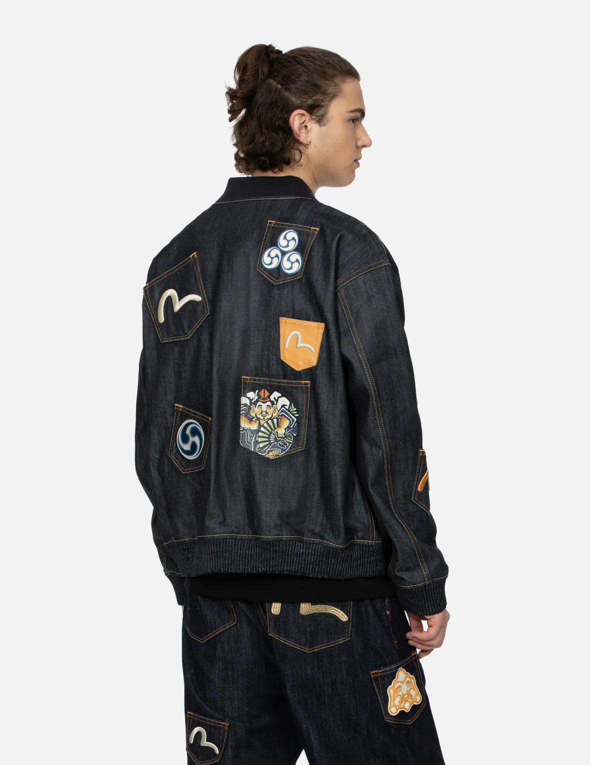 Multi-logo and Multi-pocket Relax Fit Denim Jacket - Image 8