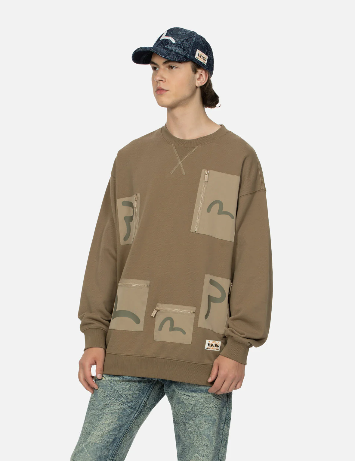 Multi-Pockets with Seagull Print Loose Fit Sweatshirt - Image 13