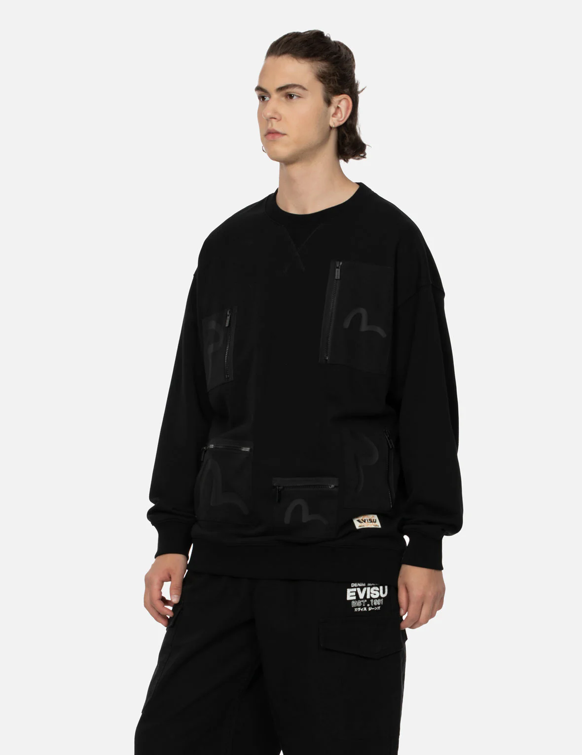 Multi-Pockets with Seagull Print Loose Fit Sweatshirt - Image 14