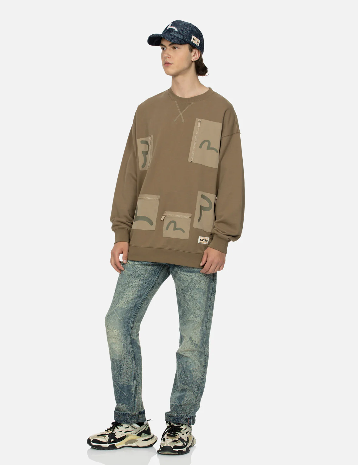 Multi-Pockets with Seagull Print Loose Fit Sweatshirt - Image 5