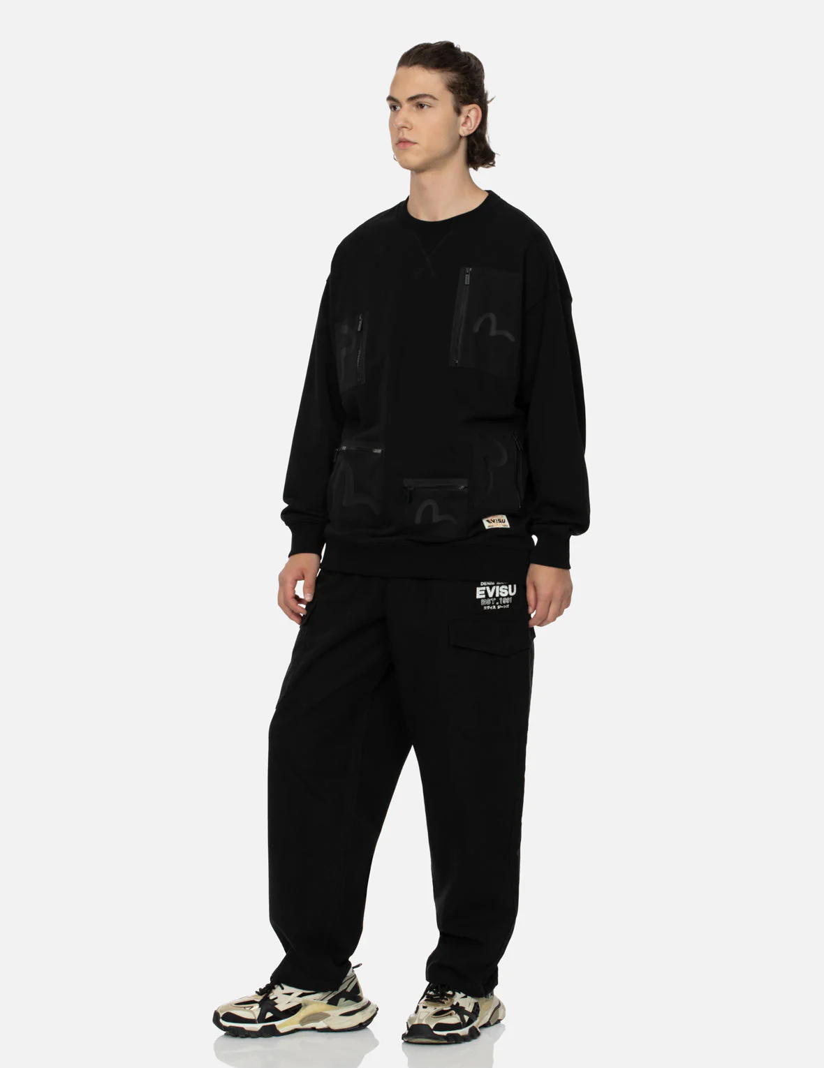 Multi-Pockets with Seagull Print Loose Fit Sweatshirt - Image 6