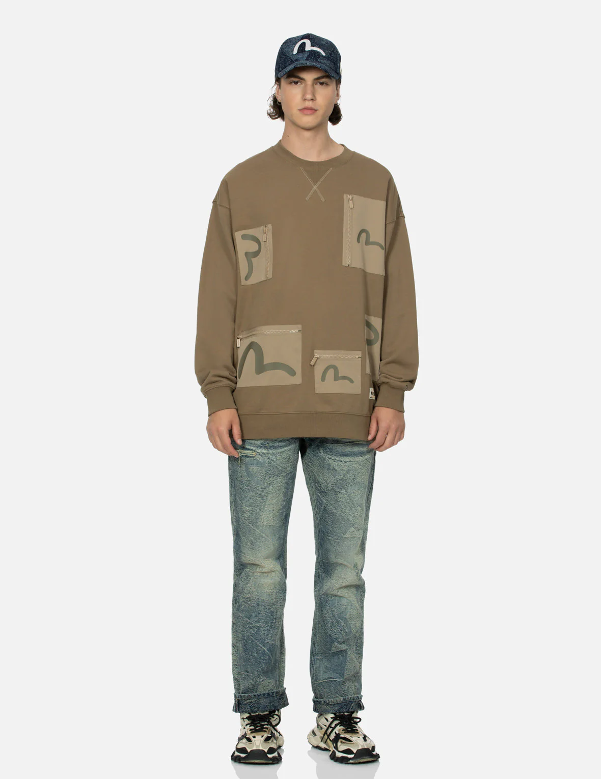 Multi-Pockets with Seagull Print Loose Fit Sweatshirt - Image 9