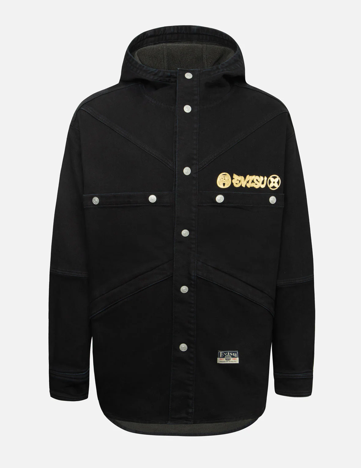 Ninja Daruma and Logo Print Regular Fit Hooded Denim Shirt Jacket - Image 2