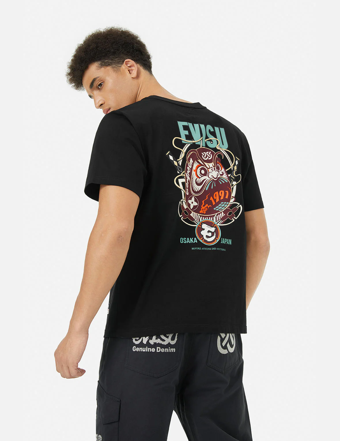 Ninja Daruma and Logo Prints Regular Fit T-shirt - Image 3