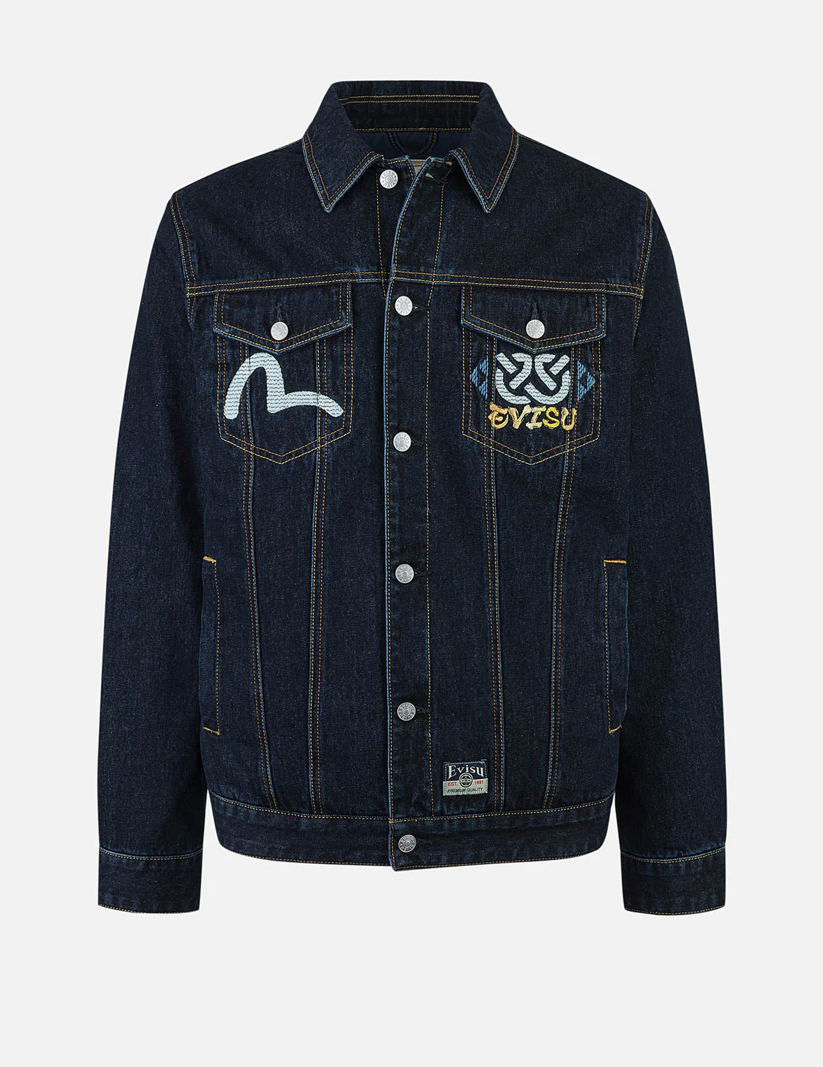 Ninja Daruma Embroidery Regular Fit Padded Denim Jacket - Image 2