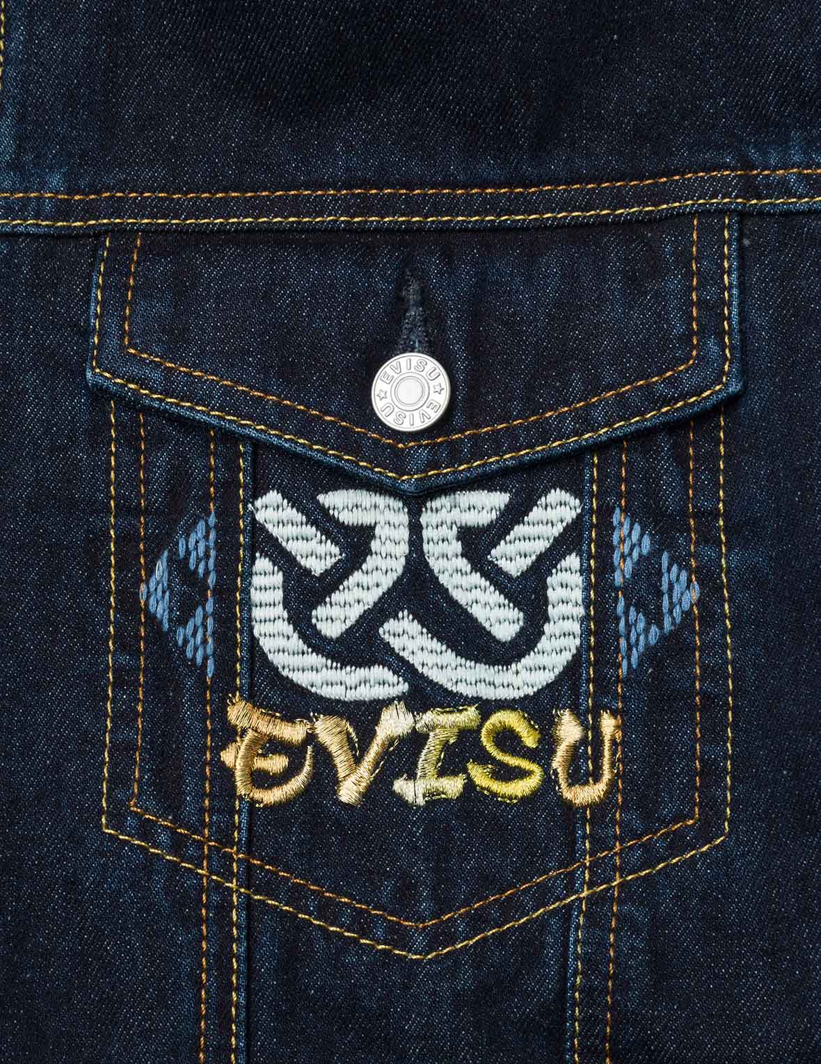 Ninja Daruma Embroidery Regular Fit Padded Denim Jacket - Image 3