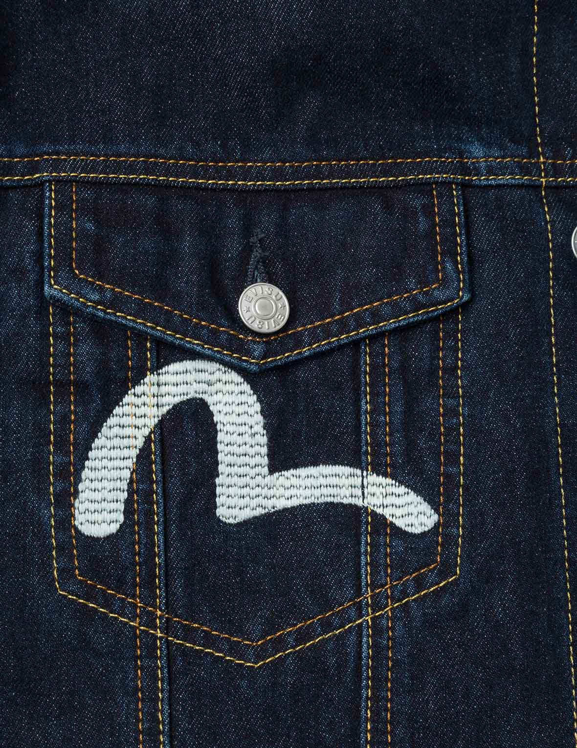 Ninja Daruma Embroidery Regular Fit Padded Denim Jacket - Image 4