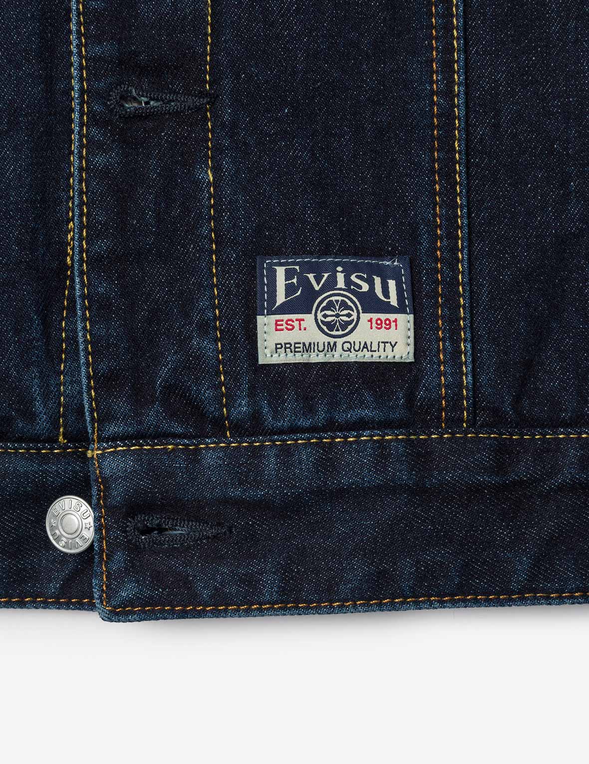 Ninja Daruma Embroidery Regular Fit Padded Denim Jacket - Image 5
