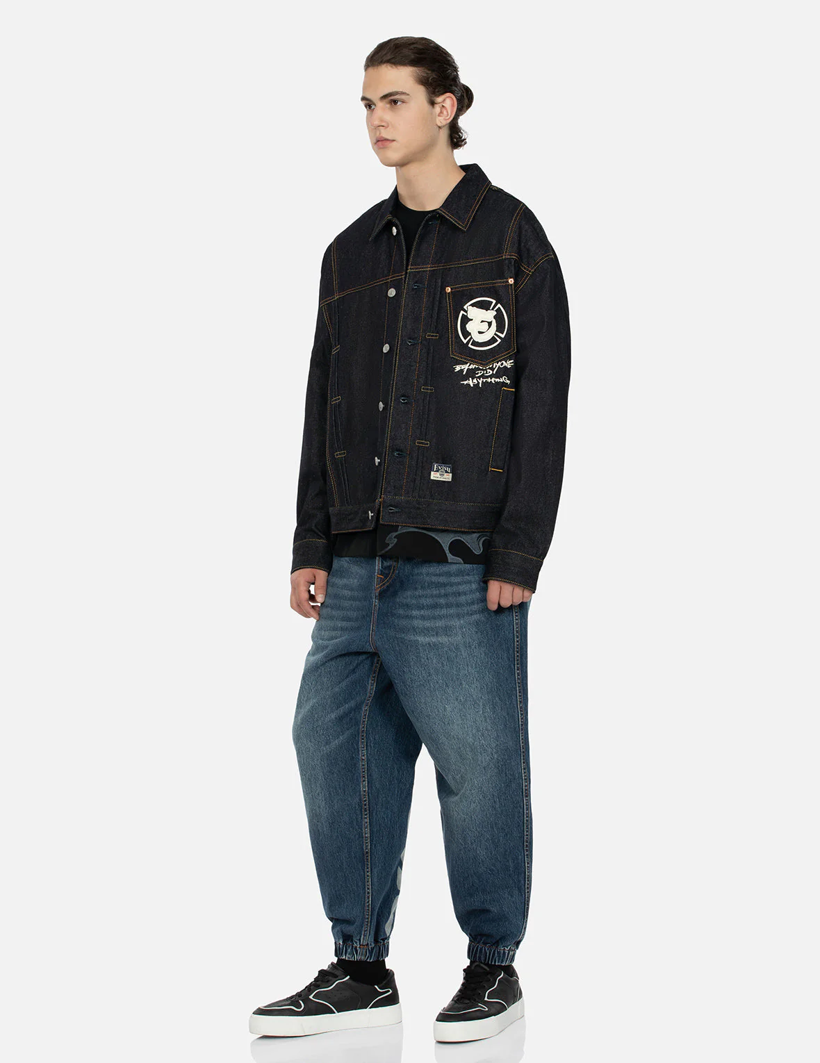 Ninja Godhead Print Loose Fit Deconstructive Denim Jacket - Image 4