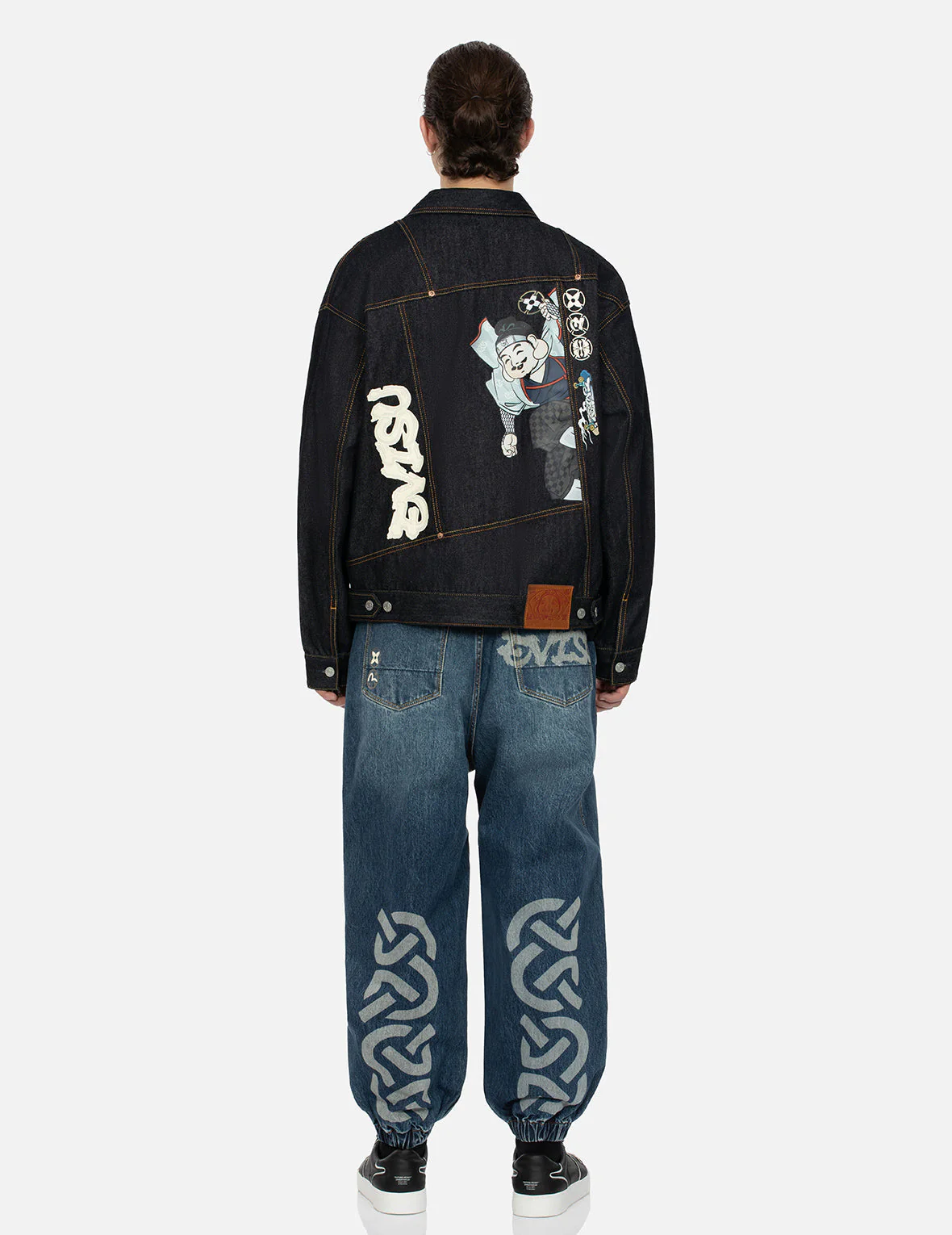 Ninja Godhead Print Loose Fit Deconstructive Denim Jacket - Image 5