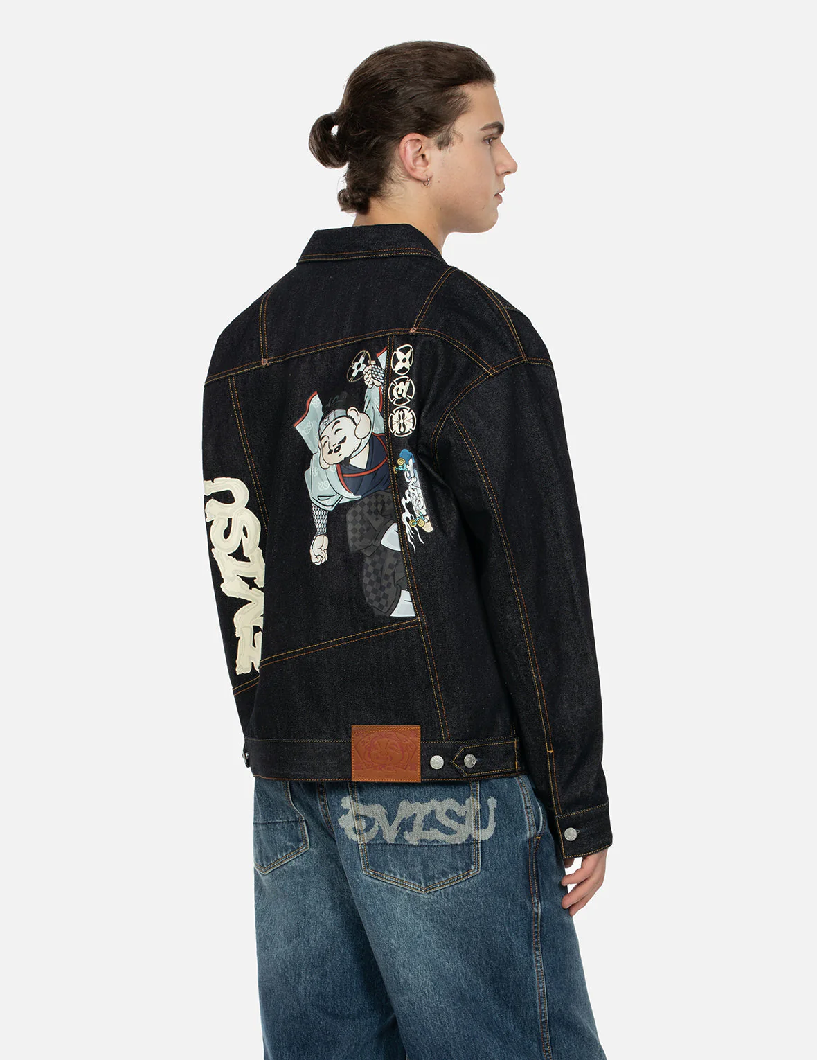 Ninja Godhead Print Loose Fit Deconstructive Denim Jacket - Image 7