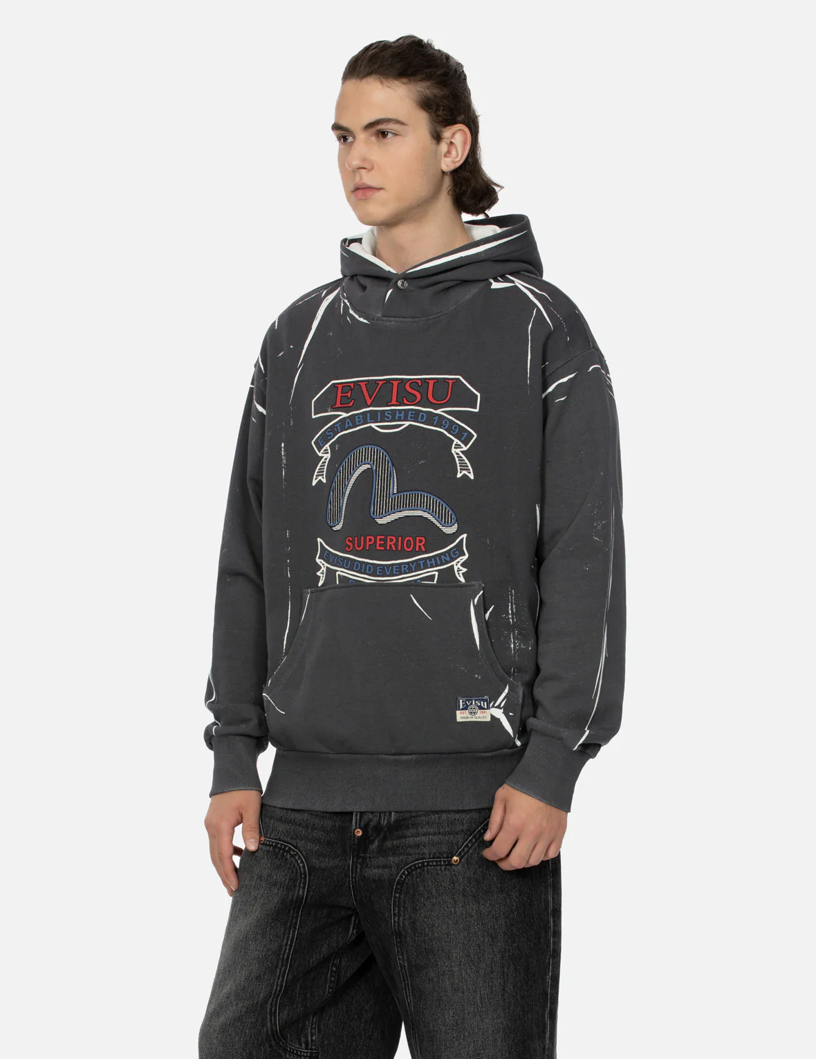 Overdye Seagull and Logo Print Relax Fit Hoodie - Image 7