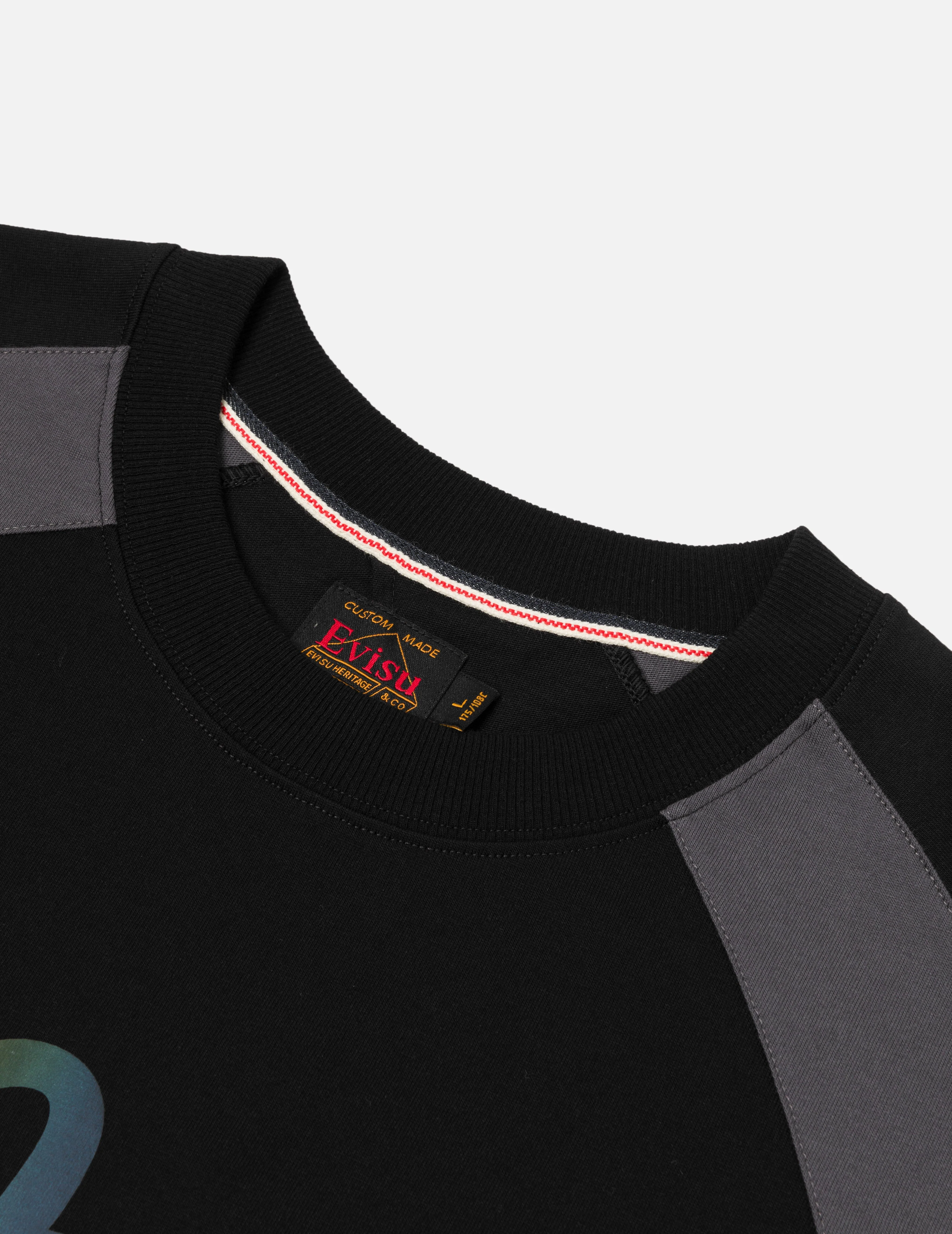 Panel Blocking with Colorful Logo Print Loose Fit T-Shirt - Image 7
