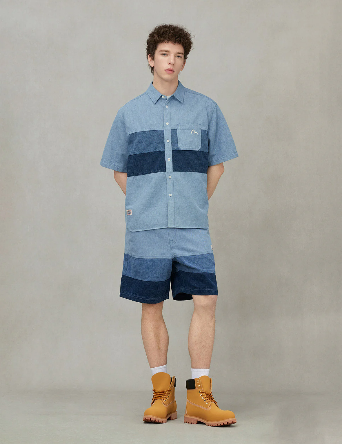 Panel Design Fashion Fit Denim Short-Sleeves Shirt - Image 3