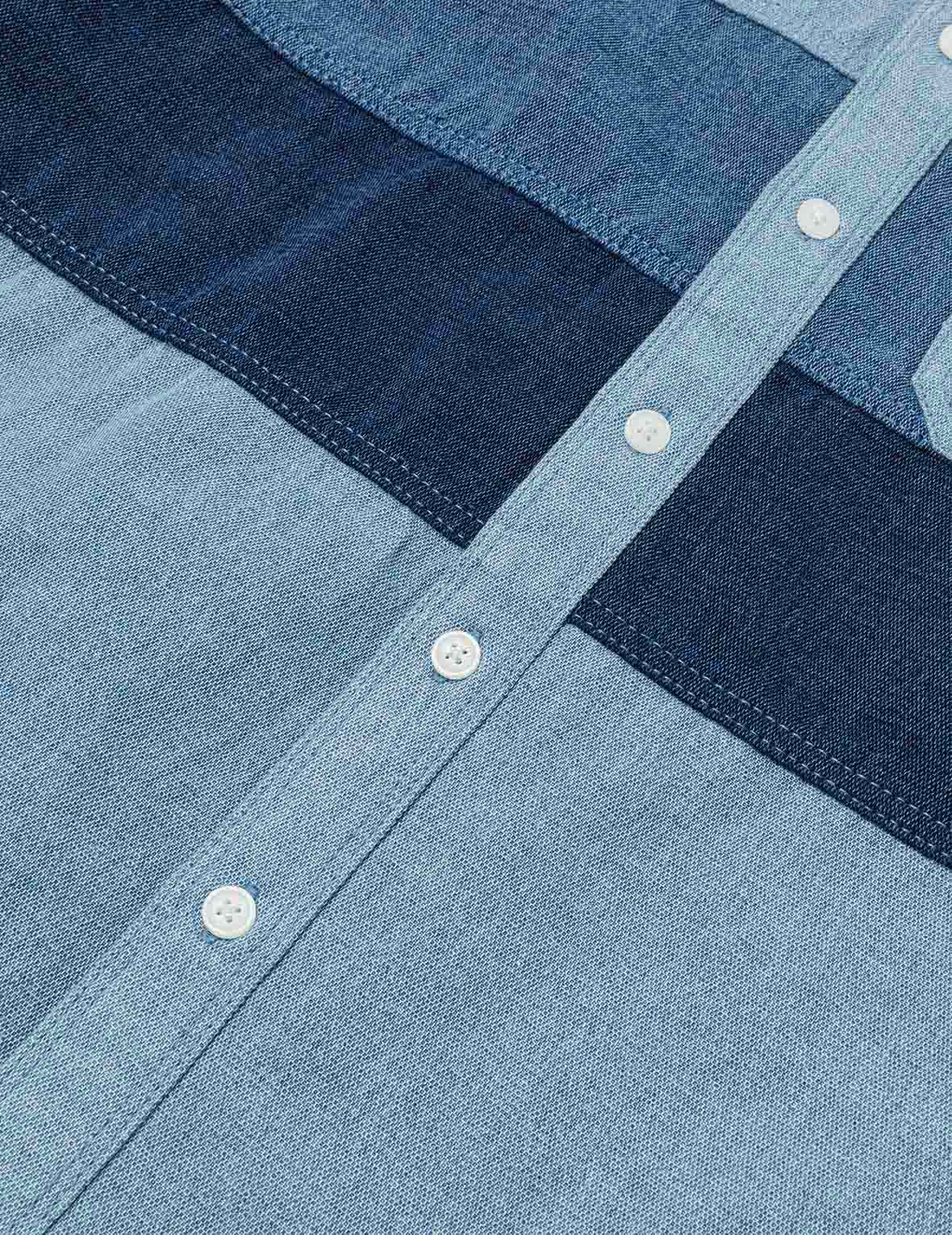 Panel Design Fashion Fit Denim Short-Sleeves Shirt - Image 7