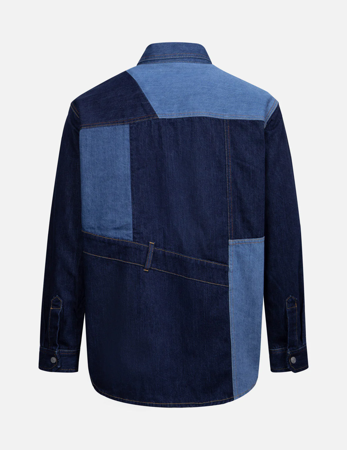 Patchwork with Seagull Embroidery Relax Fit Denim Shirt - Image 2