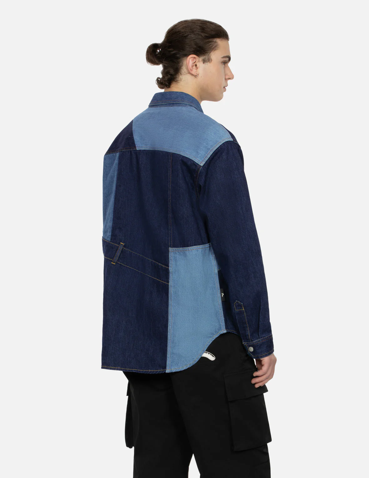 Patchwork with Seagull Embroidery Relax Fit Denim Shirt - Image 6