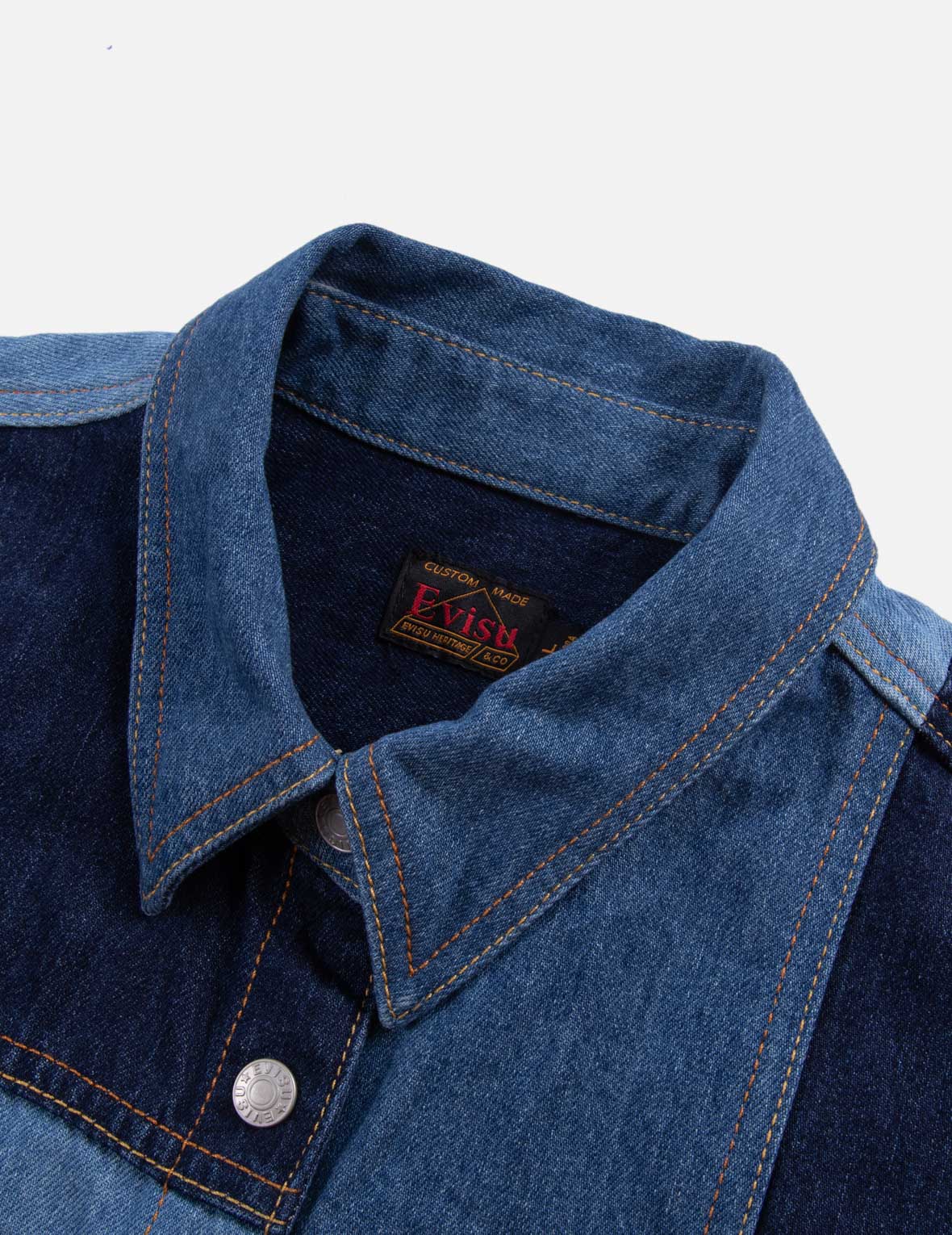 Patchwork with Seagull Embroidery Relax Fit Denim Shirt - Image 7