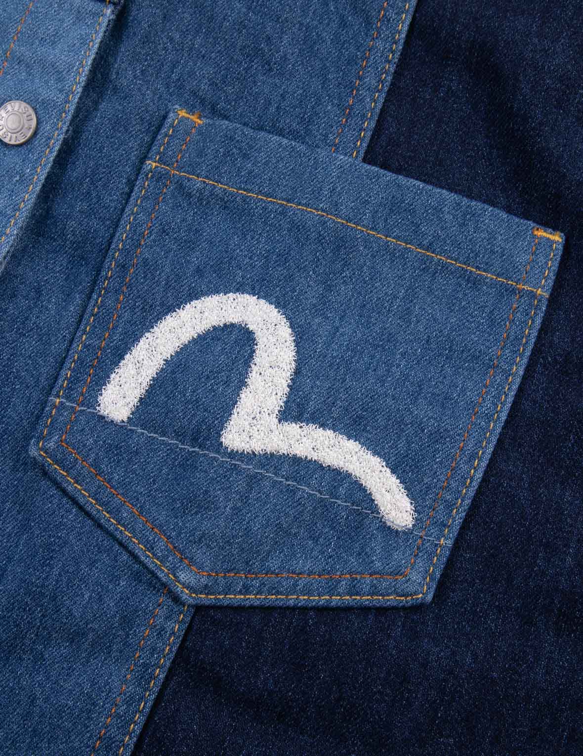Patchwork with Seagull Embroidery Relax Fit Denim Shirt - Image 8