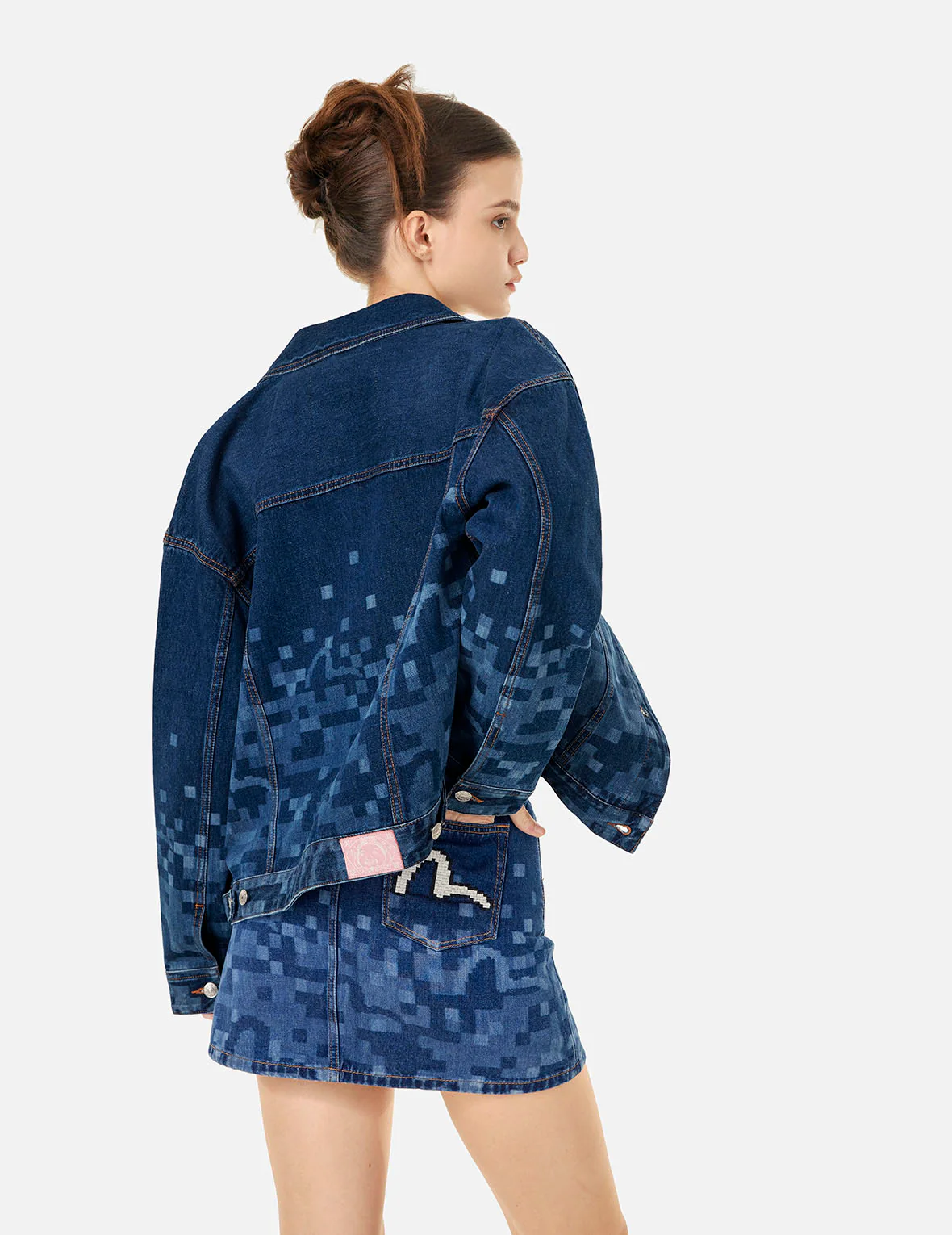 Pixel Seagull Embroidery and Print Oversized Denim Jacket - Image 6