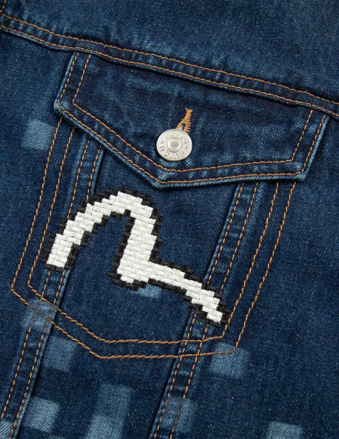 Pixel Seagull Embroidery and Print Oversized Denim Jacket - Image 8